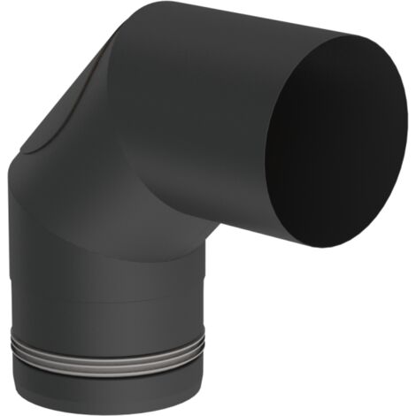 Jeremias PELLET-LINE Winkel 90° mit Revisionsöffnung  Edelstahl schwarz Ø 80 mm