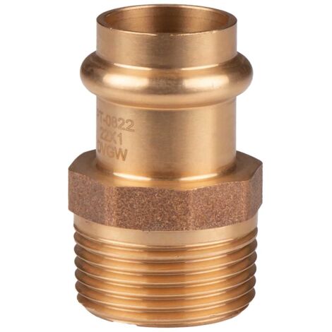 Kupfer Pressfitting Übergang aus Rotguss 22 mm - 1" AG V+M-Kontur DVGW