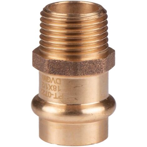 Kupfer Pressfitting Übergang aus Rotguss 18 mm - 1/2" AG V+M-Kontur DVGW