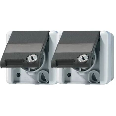 Jung 8220-1W Schuko-Steckdose 2Fach, Waagerecht, Bruchsicher, Grau, Wg800