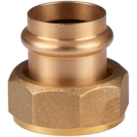 Kupfer Pressfitting Übergangsverschraubung aus Rotguss 28 mm - 1 1/4" IG (Überwurf) flachdichtend V+M-Kontur DVGW