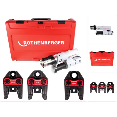Rothenberger elektrohydraulische Fitting - Pressmaschine ROMAX AC ECO mit Pressbacken-Set TH 16-20-26 mm