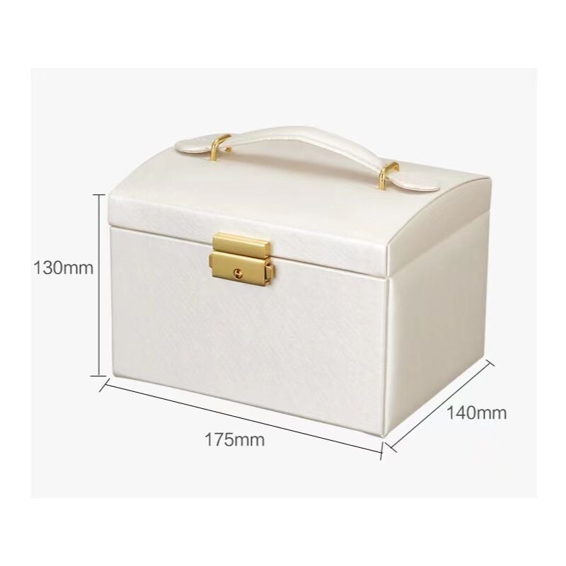 Boite a Bijoux pour femme avec miroir, boîte à bijoux en cuir à 2 tiroirs, coffre à bijoux verrouillable doublure en velours rangement pour bagues, boucles d'oreilles, colliers et bracelets(Blanc) 2