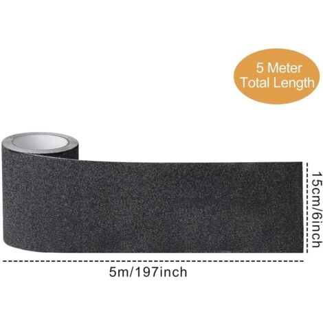 Bande Antidérapante Adhésive pour Escaliers, Friction, Abrasif pour les Sécurité, Escabeau, Intérieur, Extérieur, Haute Traction, 15CM x 5M, Noir
