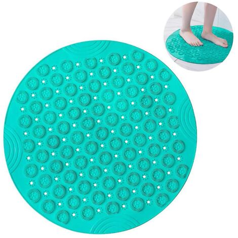 Tapis de bain de massage rond en PVC, tapis de douche antidérapant, tapis de bain antibactérien, lavable en machine, tapis de bain avec trous de drainage et ventouse, 55x55 cm,vert (1/5)
