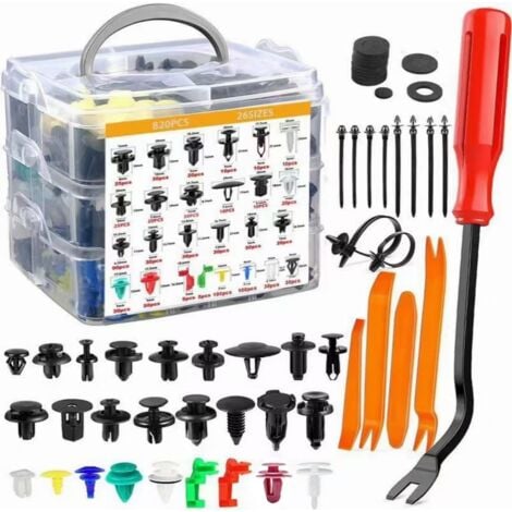 Rivet Clips Plastique 925 Pcs, Clips Voiture Noir Universel Rivet Plastique Fixation, Clips de Fixation pour Auto Voitures Panneaux de Portes avec Boîte de Rangement et Outil de Démontage