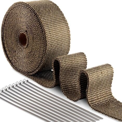 15M50mm Ruban Isolant Thermique en Titanium Magma + 10 Attaches de Câble en Acier Inoxydable de pour Tuyeau Collecteur Echappement Moto Bande Isolante Thermique