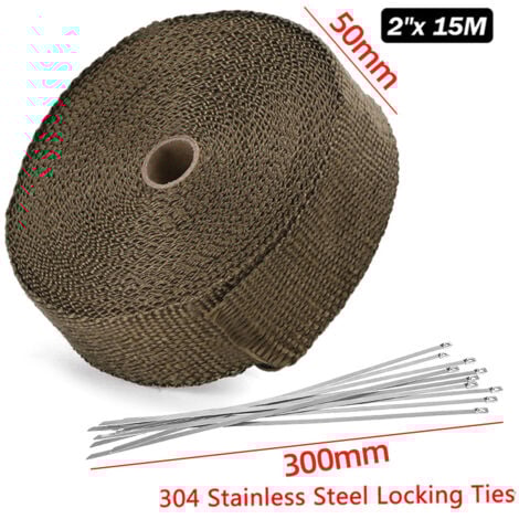 15M50mm Ruban Isolant Thermique en Titanium Magma + 10 Attaches de Câble en Acier Inoxydable de pour Tuyeau Collecteur Echappement Moto Bande Isolante Thermique