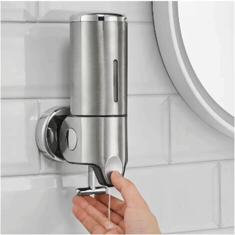 Distributeur de savon mural, Distributeur de savon liquide manuel pour cuisine, hôtel, shampoing, salle de bain,centre commercial,convient pour shampoing,gel douche, savon à vaisselle, 500 ML, Argenté