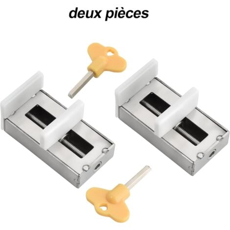 Lot de 2 serrures de sécurité de cadre de porte en alliage d'aluminium pour fenêtres coulissantes, avec clé et limiteur de sécurité pour enfants