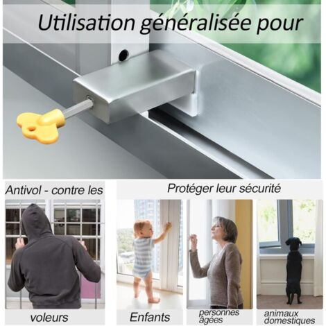 Lot de 2 serrures de sécurité de cadre de porte en alliage d'aluminium pour fenêtres coulissantes, avec clé et limiteur de sécurité pour enfants