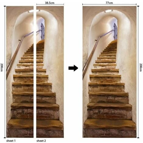 Stickers De Porte, 3D Intérieure Chambre Décoration Trompe l'oeil Vintage Sticker Muraux, Escaliers Adulte Enfant Salle Bain Poster 77 X 200Cm