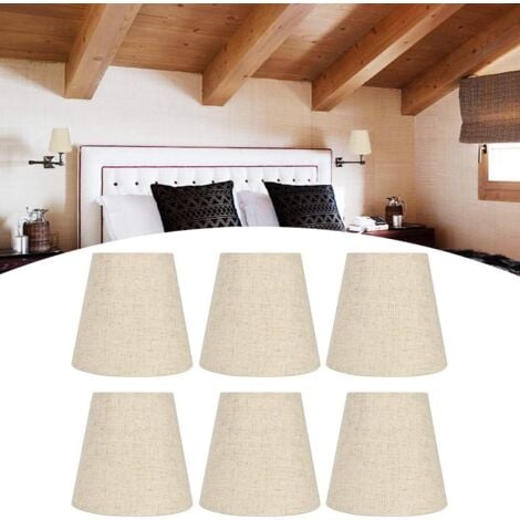 Promotion, Ensemble de 6 Petits Abat-Jour, Abat-Jour Baril en Toile de Jute Clip sur Ampoule pour Lampe de Table et lampadaire, Abat-Jour de Lustre Nordique Beige 3,5 x 5,5 x 5,2 Pouces