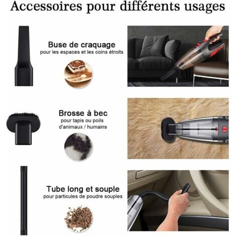 Aspirateur à Main Sans Fil, Aspirateur Voiture Rechargeable 6000PA  Cyclonique Puissante 120W Batterie Lithium 4000mAh Nettoyage Humide Sec