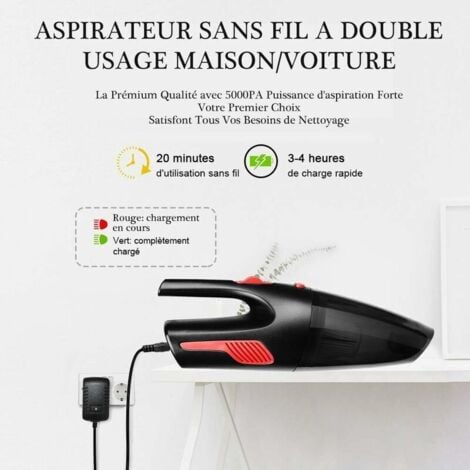 Aspirateur à Main Sans Fil, Aspirateur Voiture Rechargeable 6000PA  Cyclonique Puissante 120W Batterie Lithium 4000mAh Nettoyage Humide Sec