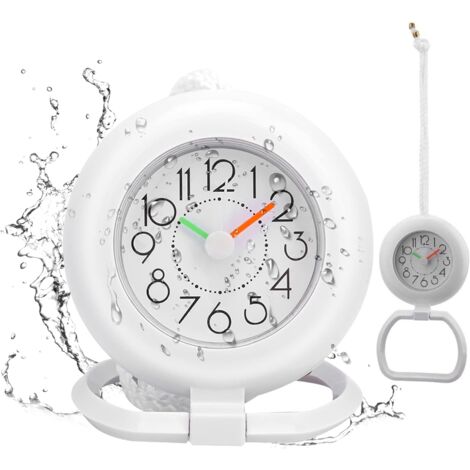 Lauwexe – Horloge numérique de salle de bain avec grand écran – Résistante aux éclaboussures – Éléments en cristal de quartz – Corde de suspension incluse