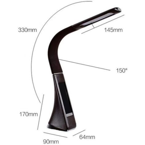 Lampe de bureau LED U2 5W, écran dimmable, lampe de table avec réveil, calendrier, affichage de l'heure et de la température, lampe de chevet avec 3 niveaux de luminosité dimmable, noir (noir)