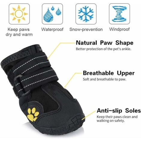 Bottes pour Chien de Protection, Lot de 4 étanche Chaussures de Chien pour Chiens de Taille Moyenne et Grande - Noir