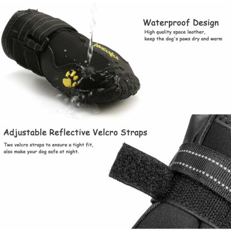 Bottes pour Chien de Protection, Lot de 4 étanche Chaussures de Chien pour Chiens de Taille Moyenne et Grande - Noir