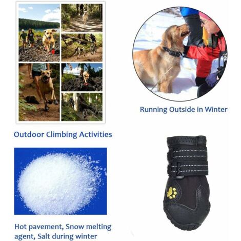 Bottes pour Chien de Protection, Lot de 4 étanche Chaussures de Chien pour Chiens de Taille Moyenne et Grande - Noir
