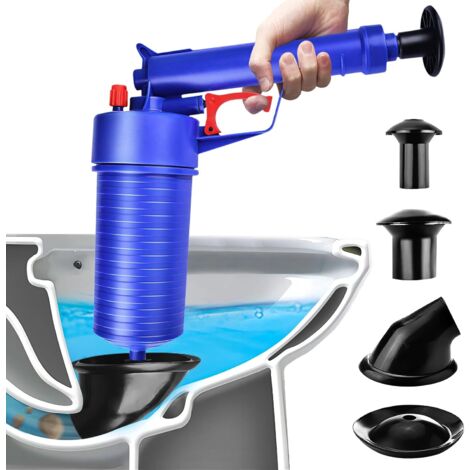 Lauwexe – Déboucheur de canalisation WC air comprimé – 4 embouts – Valve de surpression – Élimination haute pression – Corps en plastique ABS
