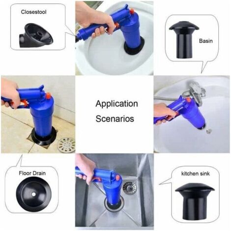 Déboucheur Haute Pression à Air - 4 Embouts Inclus (toilettes, Lavabo) - Pompe Manuelle Avec Indicateur