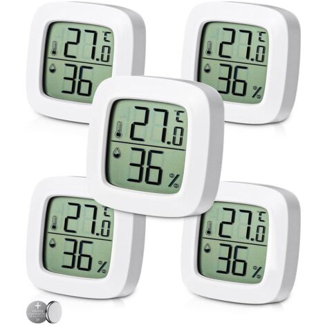 Lauwexe – Thermomètre hygromètre numérique 5 pièces – Plage de mesure -20°C à 60°C – Précision ±1°C – Grand écran LCD pour intérieur
