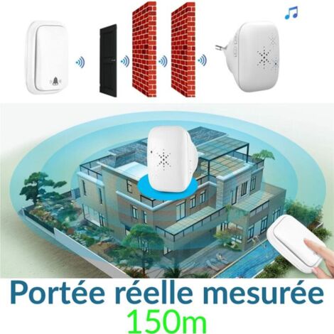 Sonnette sans Fil et sans Pile Extérieur Étanche IP 68 Neige Pluie Humidité,blanc