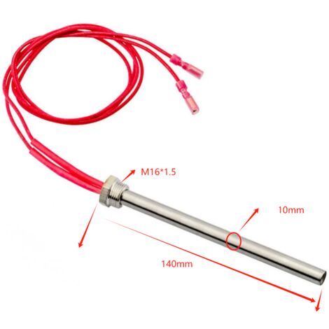 Bougie d'allumage 220 V 300 W pour poêle à granulés de bois – 140 mm (longueur) – Filetage M16 et pas de 1,5 mm