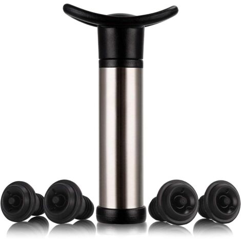 Lauwexe – Pompe à vin sous vide en acier inoxydable – Conservation optimale jusqu'à 1 semaine – 4 bouchons inclus – Pour tous types de bouteilles