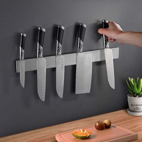 Accessoire de rangement pour cuisine，Porte Couteaux Aimanté Mural Porte Couteau en Acier Inoxydable Magnetique 40CM Barre à Couteaux aimantée Aimant Couteau Mural Pour Les Couteaux, Les Ustensiles et