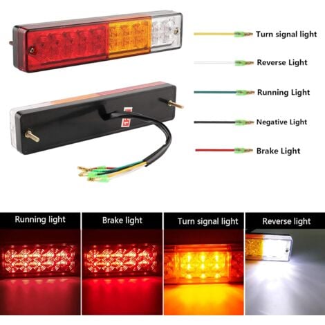 2PCS 12V Feux de Remorque LED,Universel LED Feux Arrière 20LED Feux de Recul Freinage Clignotant Eclairage Phare Arrière pour Remorque Camion Tracteur Caravane Bus Camping