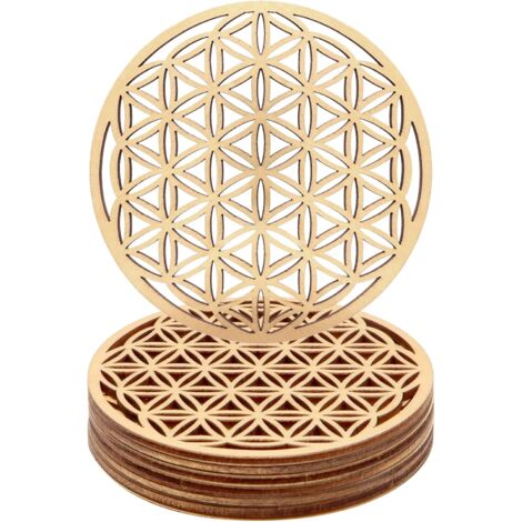 Lot de 10 dessous de verre en bois, motif Fleur de Vie, pour la méditation, décoration d'intérieur et de restaurant (10 x 10 cm) (1/5)