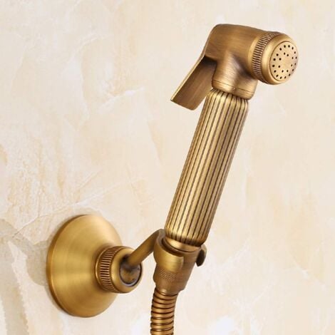 Kit Douchette WC pour Toilette, Bidet Pulvérisateur en Laiton Pulvérisateur de Bidet à Main Mural Toilette Bidet Spray avec Tuyau et Support pour Salle de Bain,Antique Bronze