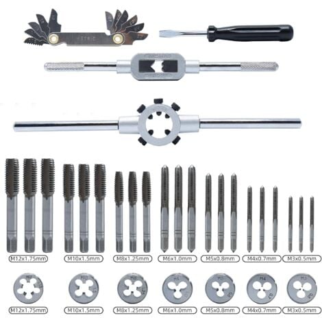 Jeu de tarauds et filières 32 pièces, coupe M3-M12, outils de taraudage manuel, jeu de forets de filetage pour la création et la réparation de filetages, taraudage et filetage
