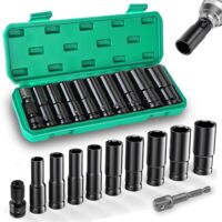 Lauwexe – Coffret de 11 douilles à choc 1/2 – Tailles 10-24mm – Acier haute qualité – Conception 6 points pour réduction de glissement