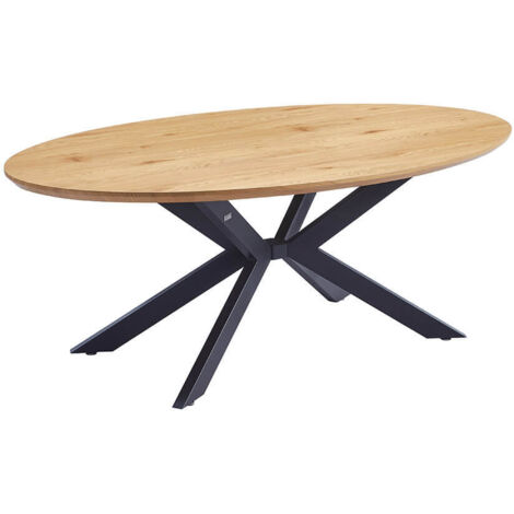 Home Deluxe – Table de salle à manger ovale 200 x 120 cm – Pied en étoile métal – Chêne clair – Facile d'entretien – Design moderne (1/5)