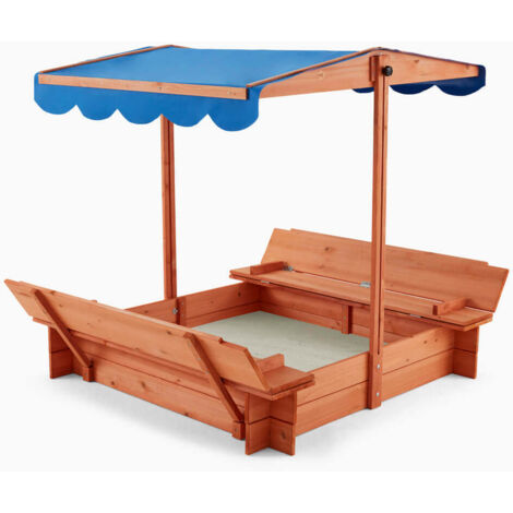 Home Deluxe – Bac à sable avec voile pare-soleil 110 x 110 cm – Sapin de jeu – Toile polyester 420D hydrofuge – Bancs rabattables pour protection