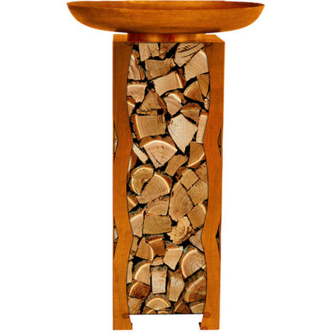 Home Deluxe – Plaque à feu et dépôt de bois FRANK Ø 60 cm – Acier non allié 3 mm – Stockage bois 34 x 91 x 34 cm – Résistant aux intempéries