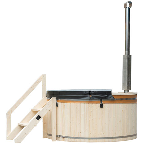 Home Deluxe – Jacuzzi traditionnel SKANDI pour 6 personnes – Diamètre 210 cm – Poêle à bois intégré – Chauffage rapide 30-40°C