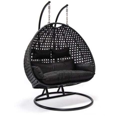 HOME DELUXE - Fauteuil suspendu en poly rotin avec couverture de pluie TWIN  Couleur : noir, équipement : couverture de pluie incluse