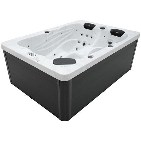 Home Deluxe – Spa rigide extérieur 3 personnes – 220 x 156 cm – 32 buses de massage – Escalier et couverture thermique inclus – Acrylique blanc