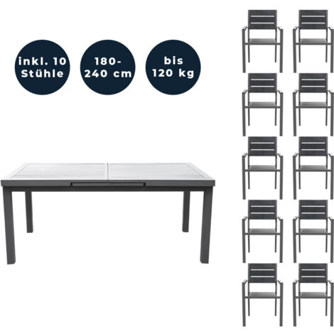 Home Deluxe - Salon de jardin CALIDO MADERA avec table de jardin extensible & 10 chaises  lot de 11 pcs. (1/5)