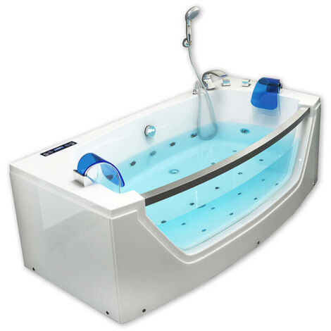 Home Deluxe – Baignoire balnéo ATLANTIC M 175 x 85 cm – Luminothérapie – Acrylique sanitaire ABS renforcé – 4 buses Whirlpool réglables