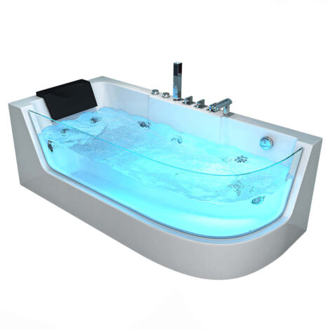 Home Deluxe – Baignoire balnéo avec luminothérapie – 170 x 80 cm – 4 buses de bain à remous – Plastique renforcé de verre – Finition en acrylique
