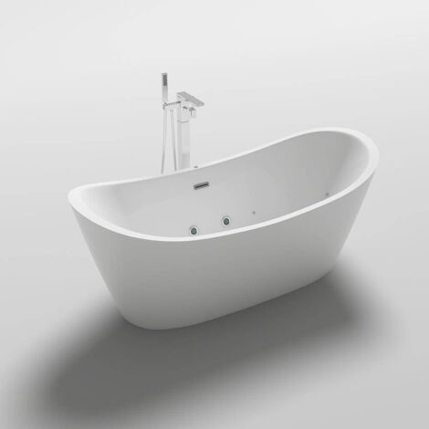 Home Deluxe – Baignoire balnéo à poser 180 x 90 cm – 12 hydrojets – Acrylique blanc – Confort ergonomique avec chromothérapie