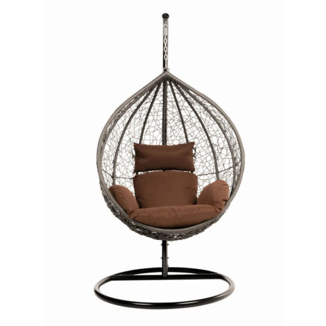HOME DELUXE - Fauteuil suspendu en poly rotin avec structure CIELO Couleur : Marron (1/5)
