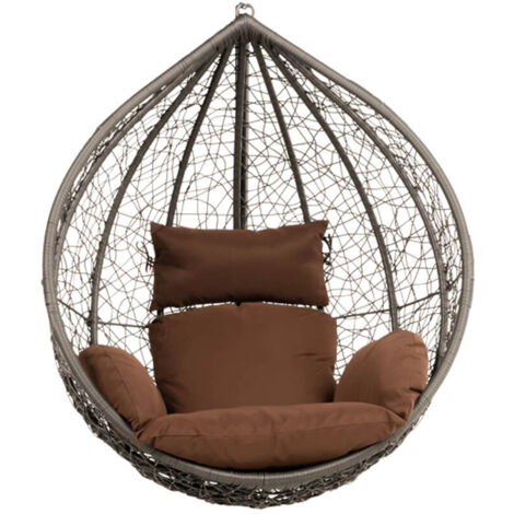 Home Deluxe – Fauteuil suspendu en poly rotin CIELO – Couleur gris – Coussin marron – Résistant aux intempéries et à l'usure – Charge maximale 120 kg (1/5)