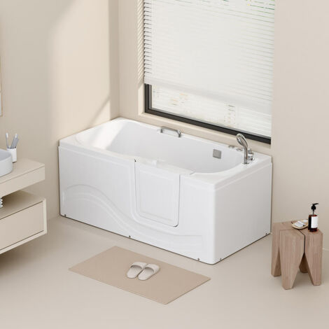 HOME DELUXE - Baignoire pour personnes âgées couchée avec fonction balnéo VITAL M - 153 x 76 cm  Sortie latérale : droite