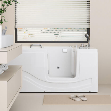 HOME DELUXE - Baignoire pour personnes âgées couchée avec fonction balnéo VITAL M - 153 x 76 cm  Sortie latérale : droite